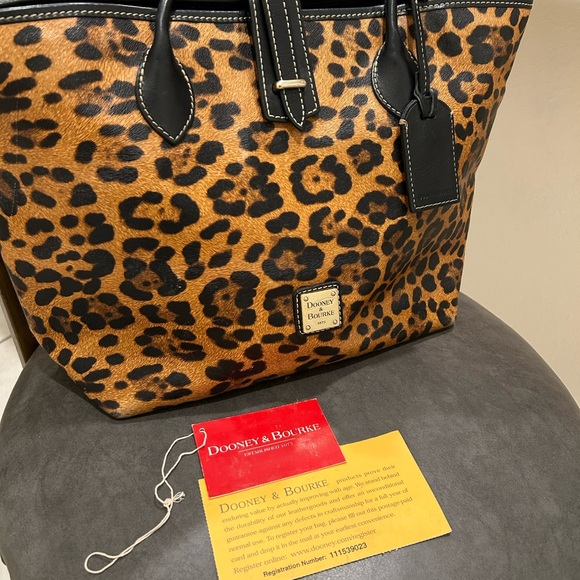 Dooney & Bourke Handbags - Dooney & Bourke Leopard Print Tote - Tan and Black